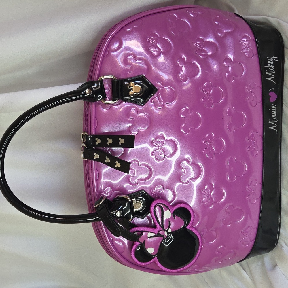 Disney Parks Loungefly Minnie Mouse Orchid Travel Bag Embossed *Scuffs